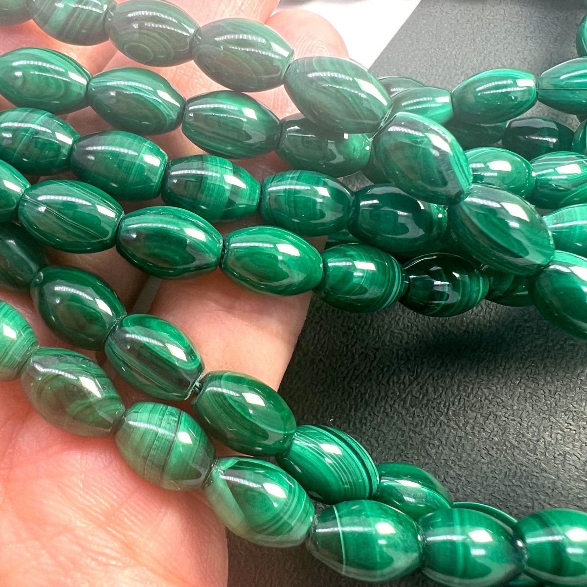 6粒*模様＆色がきれいな♪マラカイト（孔雀石）*チューブ*約8.4×6.4