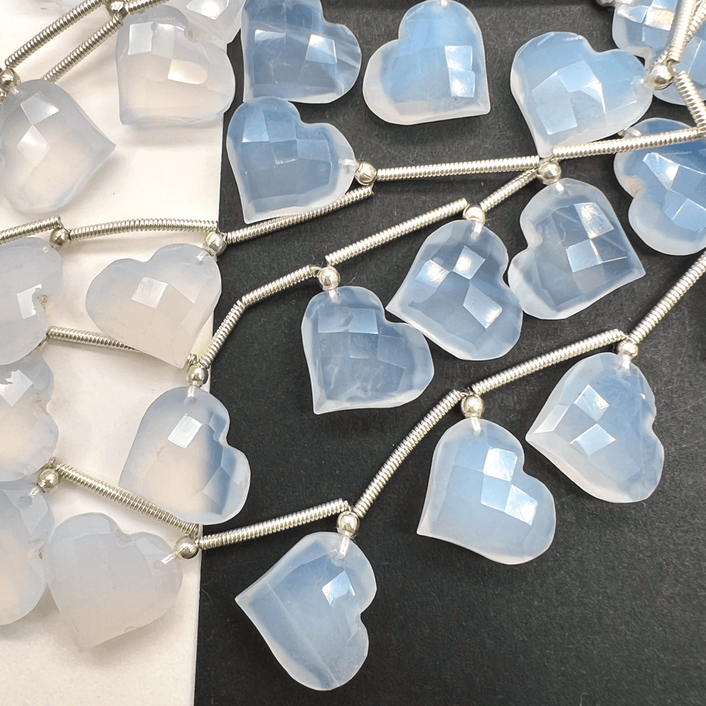 ブルーカルセドニー*ふっくらハートカット*約12×13ｍｍ前後*MI005 - 07604 - aoneko_gems