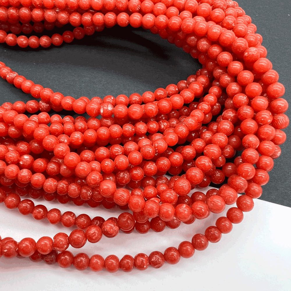 1/2連*ぱっと鮮やか*サルディニア（地中海珊瑚）*丸玉*約3ｍｍ*MI001 - 16305 - aoneko_gems