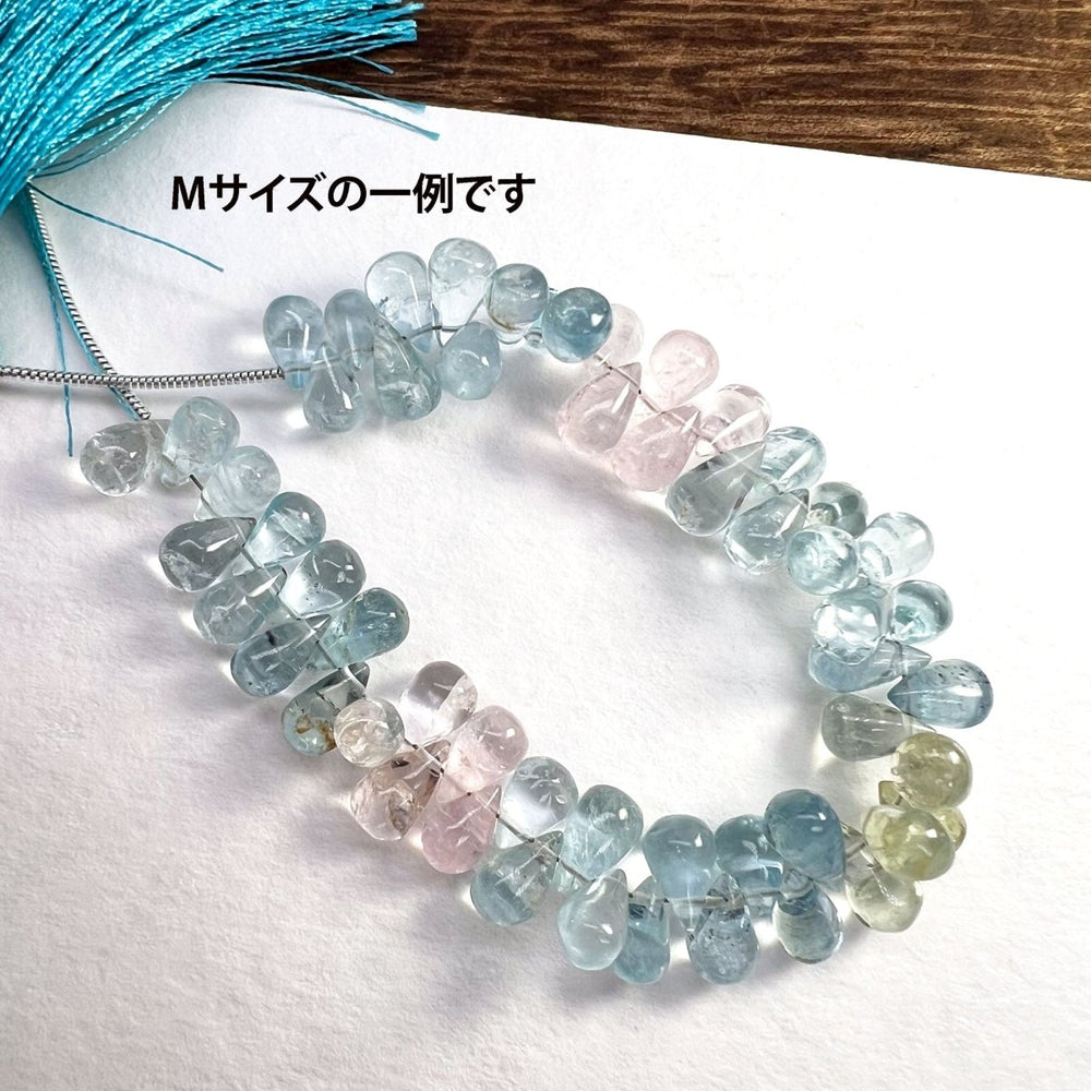 1/2連＊A品質・SMサイズ＊春色マルチカラーベリル＊スムースドロップ連*アクアマリン*モルガナイト - aoneko_gems