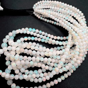 1/4連*透明＆ミルキー*エチオピアオパール*丸玉連*約３～７ｍｍ前後 - aoneko_gems