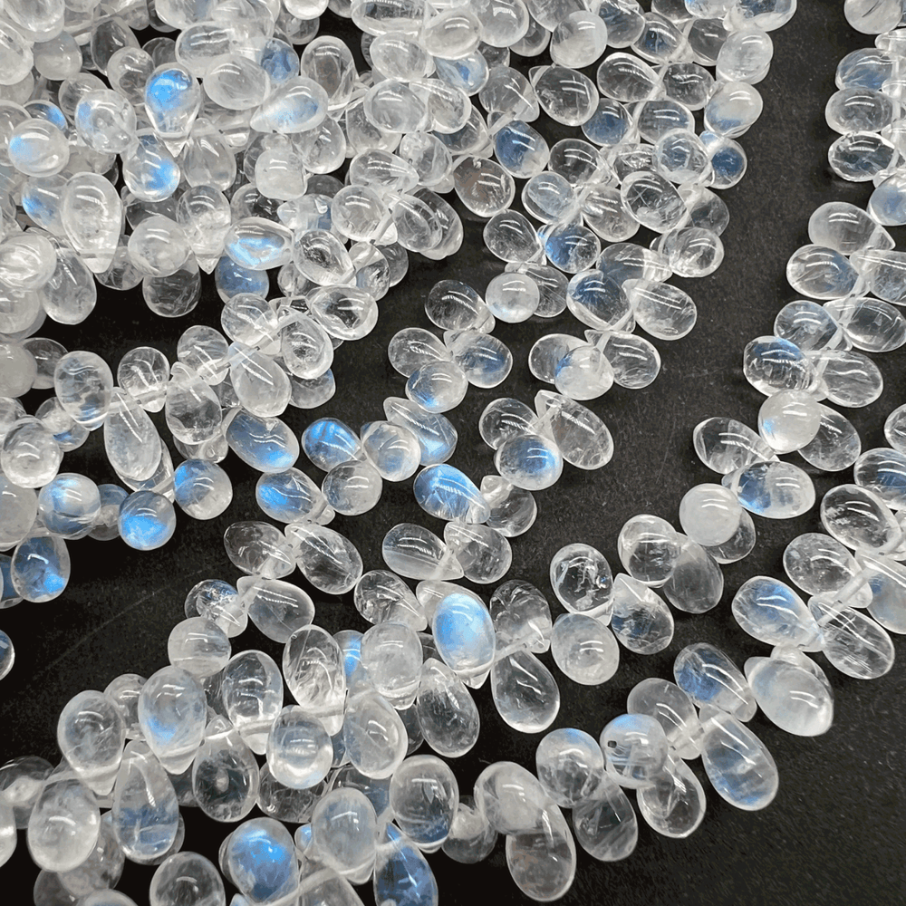 1/4連*A品質*透明感抜群♪小さめぷる粒*ブルームーンストーン＊スムースドロップ連 - aoneko_gems
