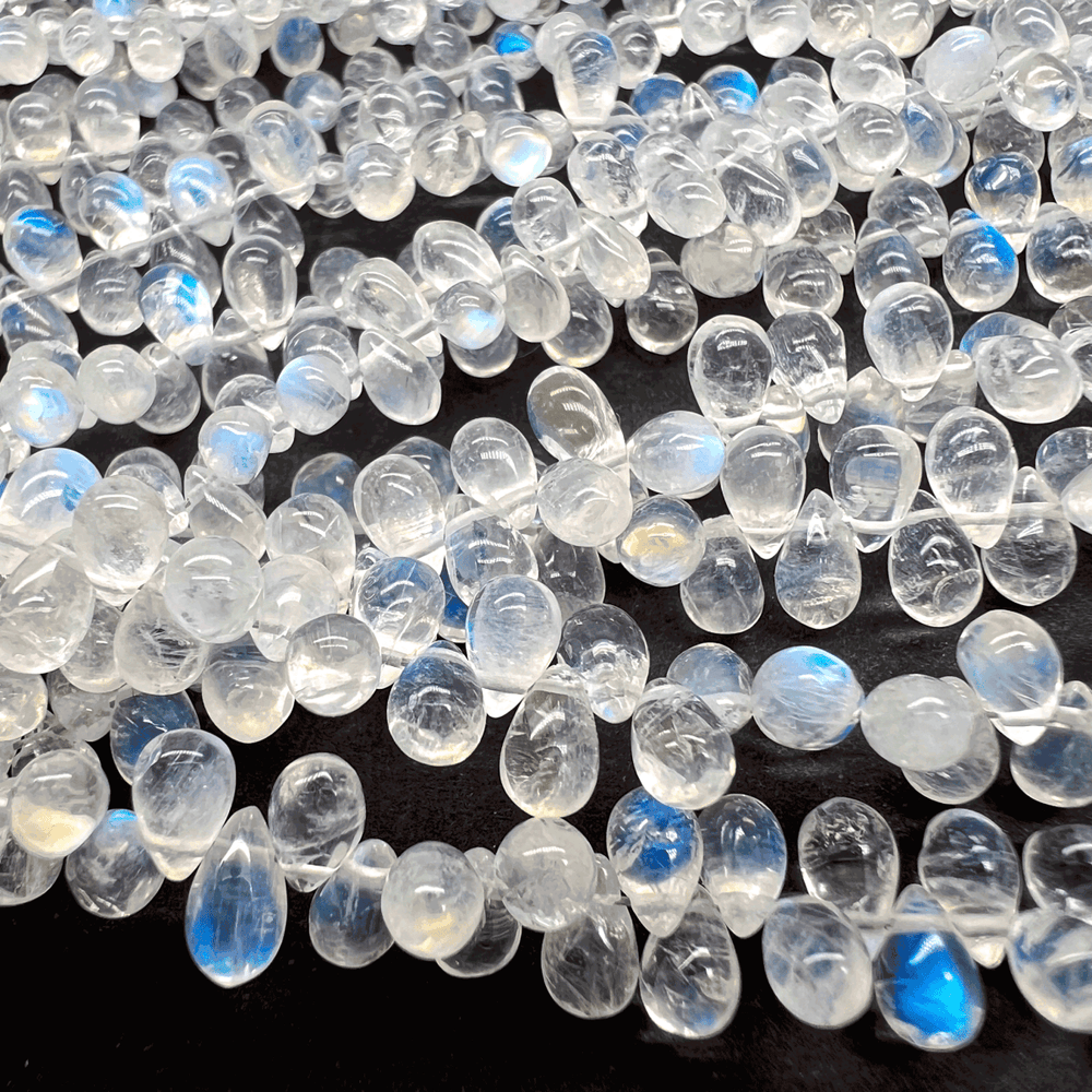 1/4連*A品質*透明感抜群♪小さめぷる粒*ブルームーンストーン＊スムースドロップ連 - aoneko_gems