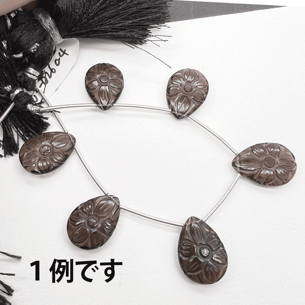 大人のスモーキークォーツ*大粒フラワーカービング(彫刻)*ペアシェイプ*約18×13ｍｍ前後*MI003 - 02604 - aoneko_gems