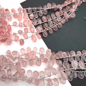 マダガスカル産ローズクォーツ*ぷるぷるスムースドロップ連*約6×5～12×7ｍｍ*MI001 - 07404 - aoneko_gems