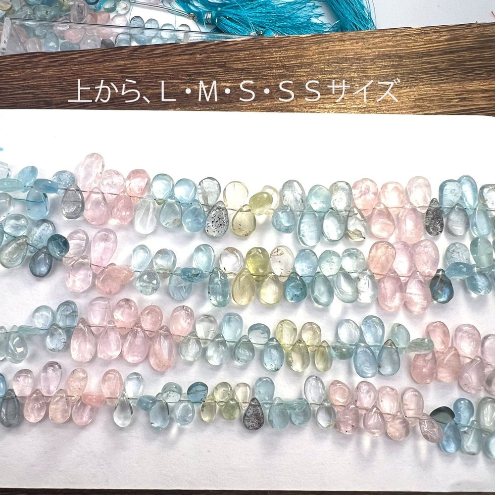 A品質＊春色マルチカラーベリル＊スムースペアシェイプ連*アクアマリン*モルガナイト*ヘリオドール - aoneko_gems